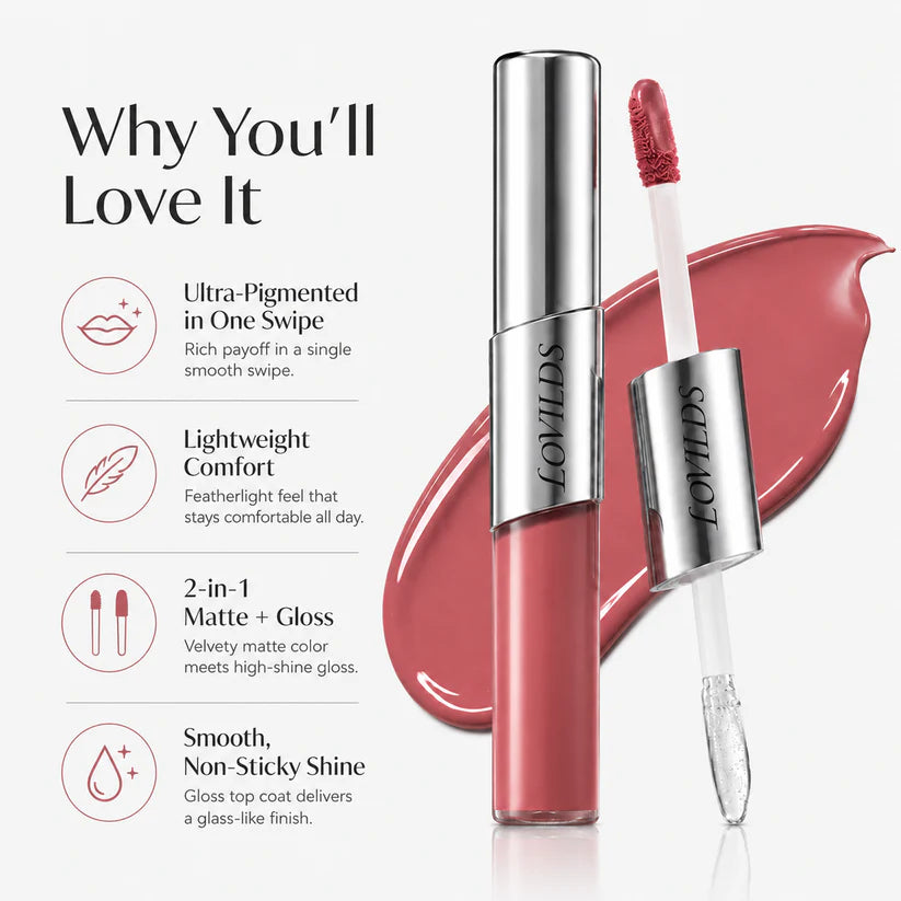 LOVILDS — Dual-Ended Liquid Lipstick with Velvet Matte Color and Glossy Shine