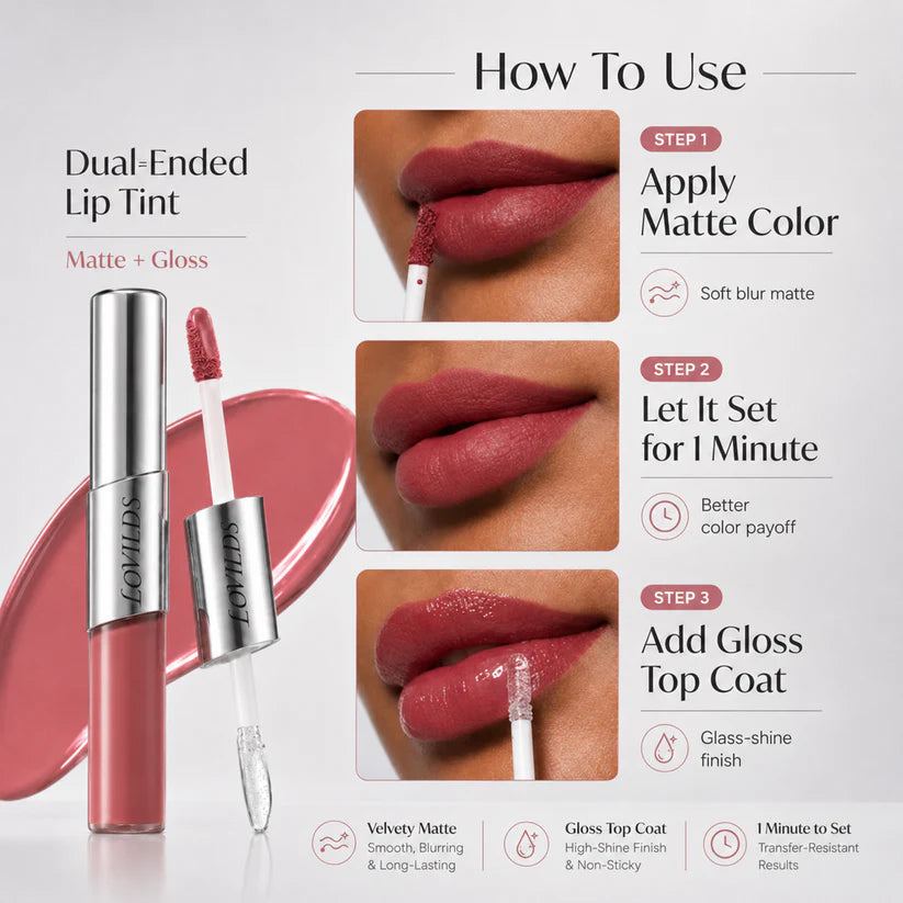 LOVILDS — Dual-Ended Liquid Lipstick with Velvet Matte Color and Glossy Shine