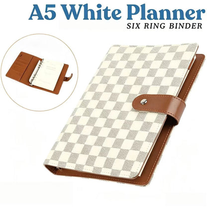 Checkered PU Leather Refillable Journal, 1-Inch 3-Ring Binder, Letter Size 8.5" x 11", Includes 100 Sheets